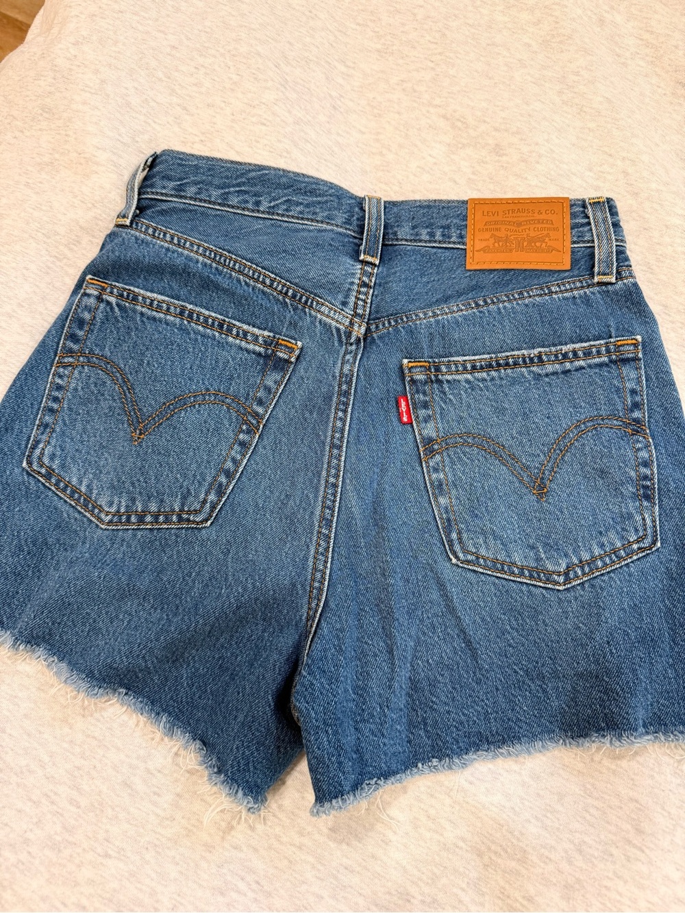 Levi's Blue denim High-Rise Cutoff Denim Shorts with Leather Patch